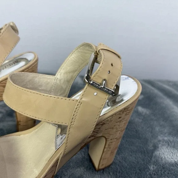 MICHAEL KORS IVANA SANDAL NUDE WOMEN PLATFORM OPEN TOE CORK HEELS SHOES SZ 9.5 M - Picture 3 of 8